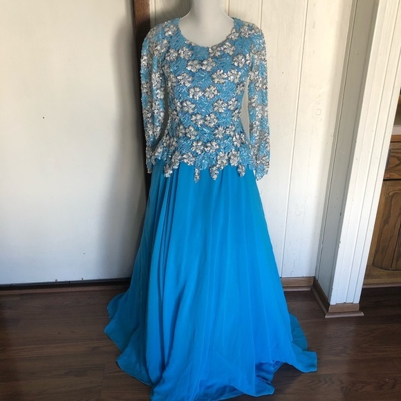Blue sequin prom engagement ball gown dress size 8/10 - Picture 2 of 10